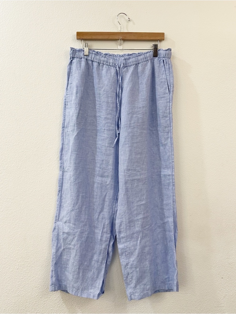 J. Crew Women's Elastic Waist Drawstring 100% Linen Pants Size LP Blue - Picture 2 of 9
